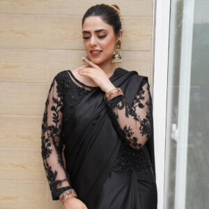 Black Embellished Cut-Work Saree